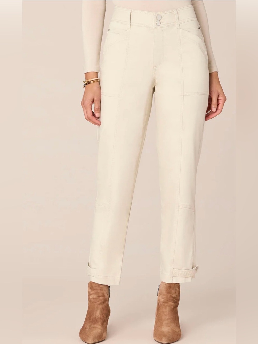 NEW Democracy Ab Solution High Rise Tapered Leg Utility Pants Light Tan 12